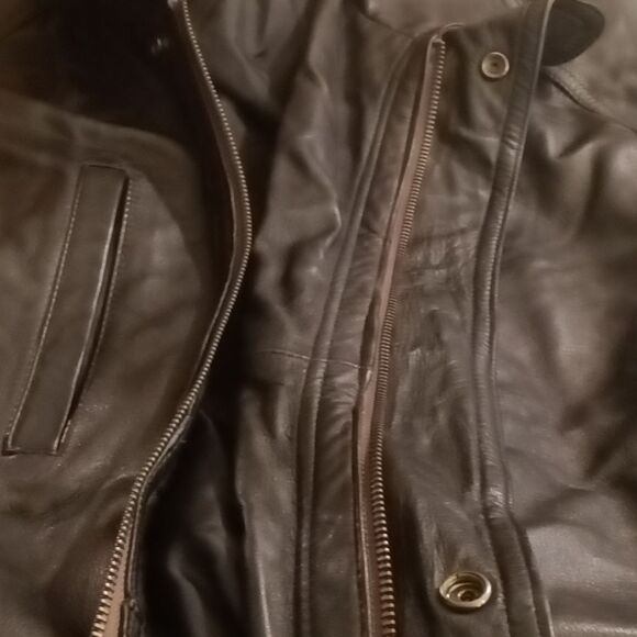 Vintage 70's Mens 9 Pocket Brown Leather Matrix Car Coat sz M - Picture 10 of 11